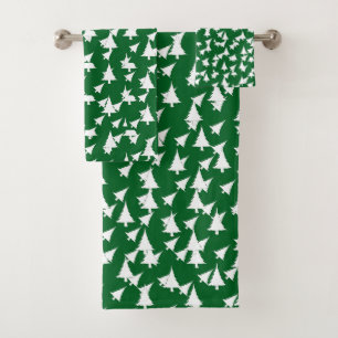 Green White Holiday Trees Bath Towel Set