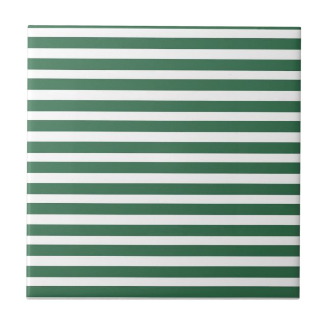 Green White Horizontal Stripe Pattern Ceramic Tile (Front)