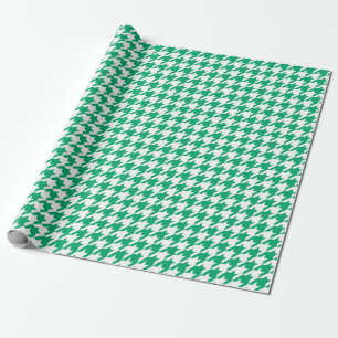 Green White Houndstooth Check Wrapping Paper