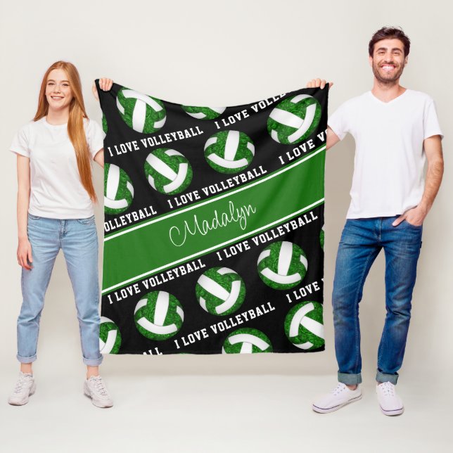 green white I love volleyball text phrase Fleece Blanket (In Situ)
