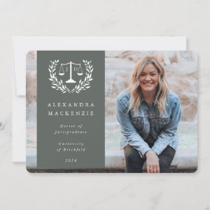 Green + White JD Law Scales Laurel Wreath Photo Announcement