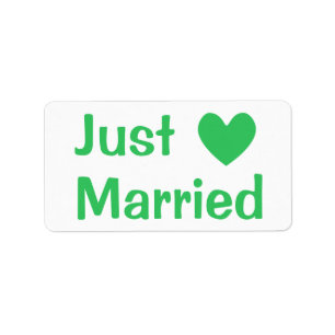 Green & White Just Married Heart Love - Wedding Label