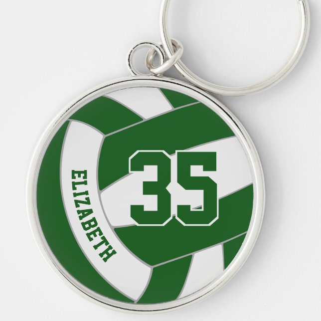 green white kids team colours custom volleyball key ring (Front)