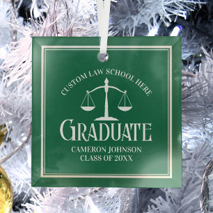 Green White Law School Graduation Christmas Glass Tree Decoration