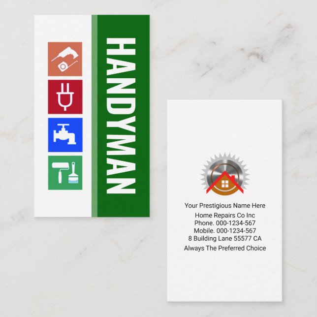 Green White Layers Handyman Tools Business Card (Front/Back)
