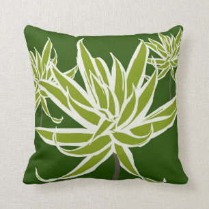 Green White Leaves Decor#13b Modern Throw Pillow