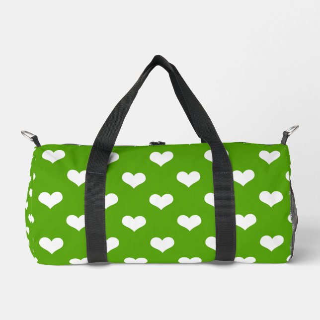 Green White Love Heart Pattern Design  Duffle Bag (Front)