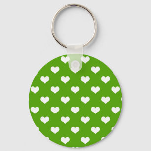 Green White Love Heart Pattern Design  Key Ring