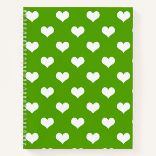Green White Love Heart Pattern Design Notebook