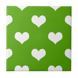 Green White Lovely Hearts Design Ceramic Tile
