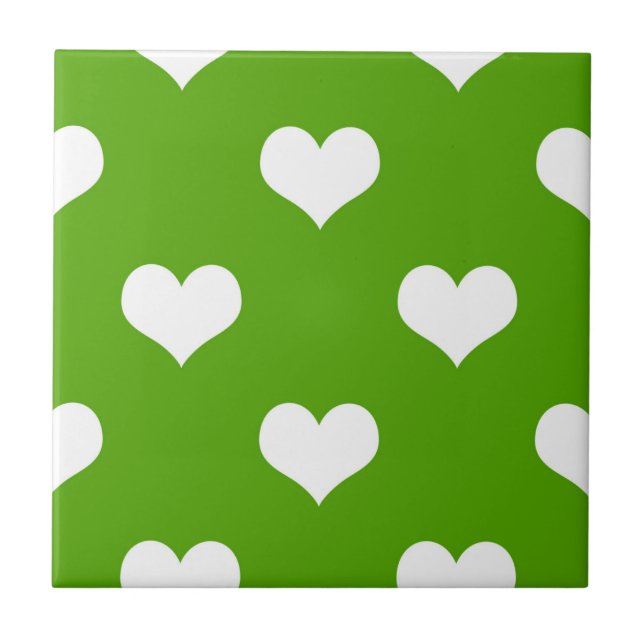 Green White Lovely Hearts Design  Ceramic Tile (Front)