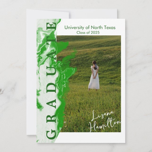 Green White Marble Graduation Announcement Card  (Front)
