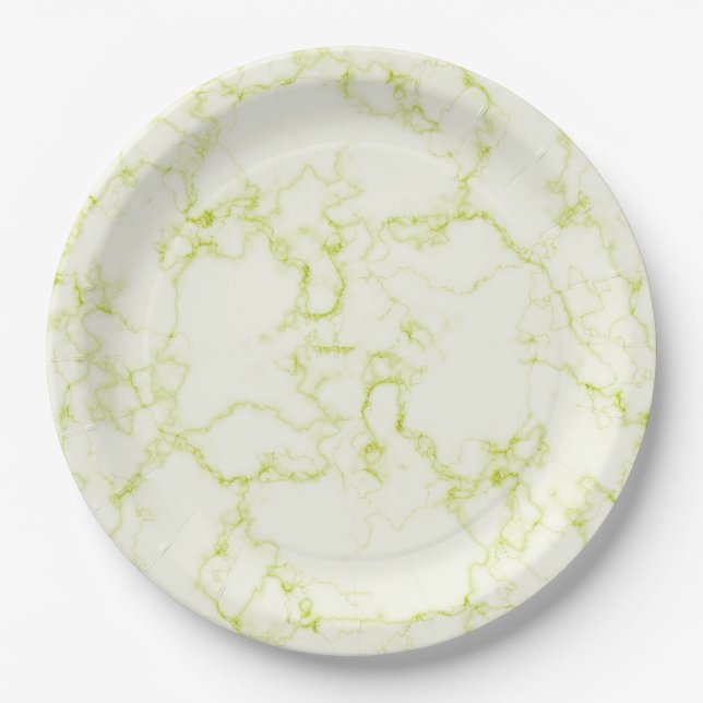 Green White Marble Paper Plates (Front)