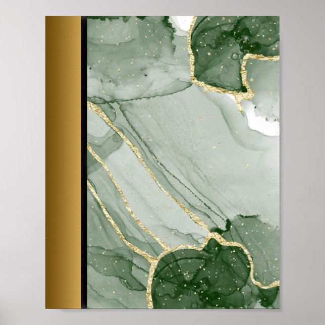 Green White Marble Stone / Black Gold Border Art  Poster (Front)