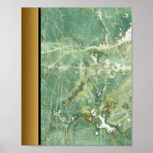 Green White Marble Stone / Black Gold Border Art  Poster