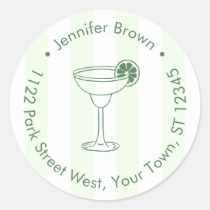 Green White Margarita Bridal Shower Return Address Classic Round Sticker