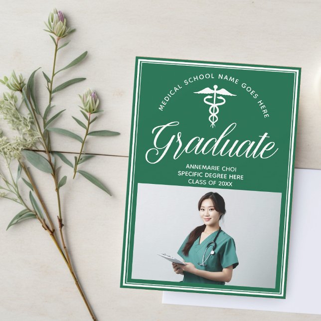 Green White Medical School Photo Graduation Announcement (Creator Uploaded)
