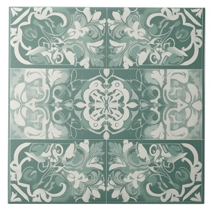 Green & White Mediterranean Ceramic Tile