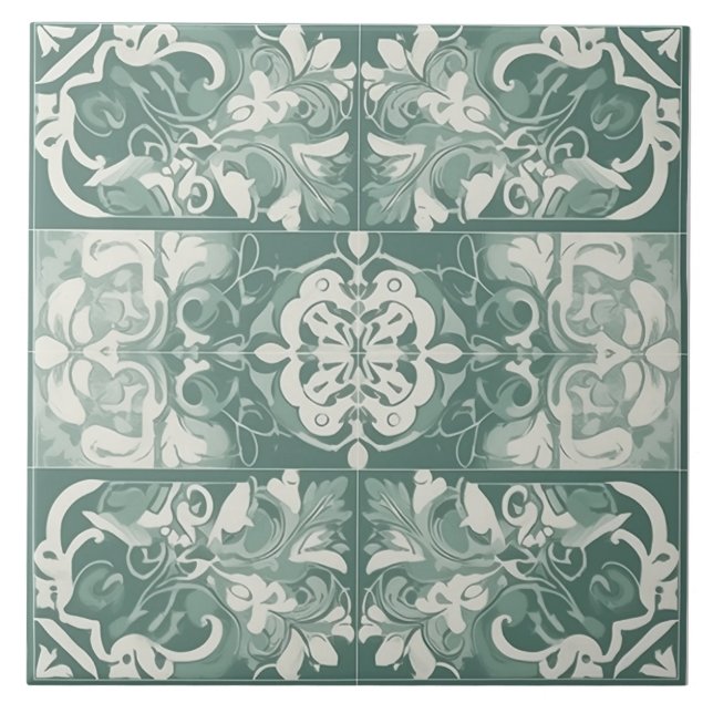 Green & White Mediterranean Ceramic Tile (Front)
