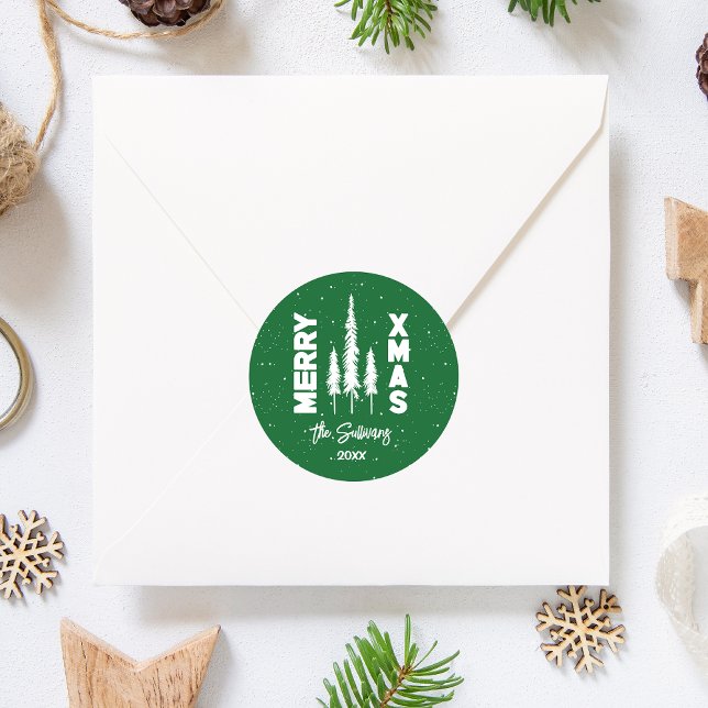 Green & White Merry Xmas Envelope Seal (Green Modern Merry Christmas envelope seal to adorn your mailings this season. Buy now!)