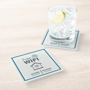 Green White Minimalist Free Wifi Hotel Internet Glass Coaster