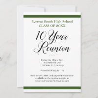 Green & White Minimalist Ten 10 Year Class Reunion
