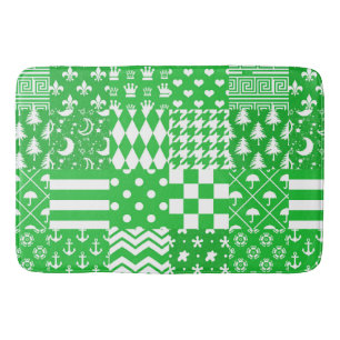 Green White Mixed Patterns Patchwork Design  Bath Mat