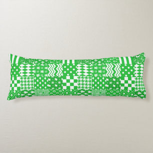 Green White Mixed Patterns Patchwork Design Body Cushion