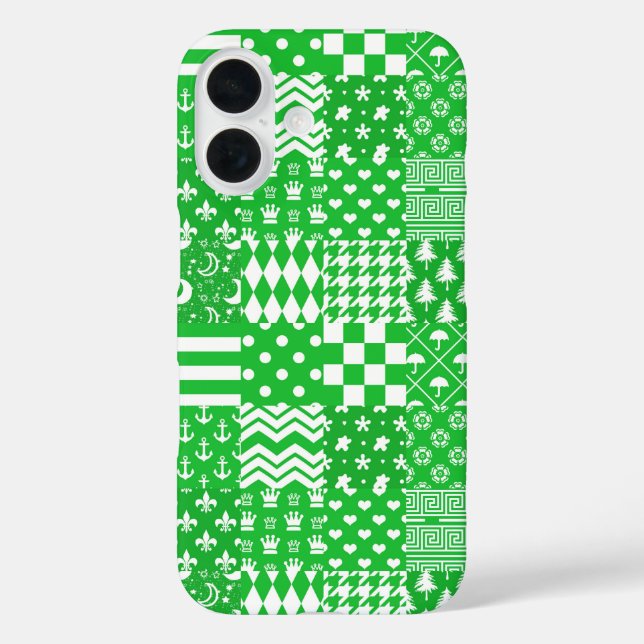 Green White Mixed Patterns Patchwork Design  Case-Mate iPhone Case (Back)