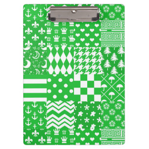 Green White Mixed Patterns Patchwork Design  Clipboard