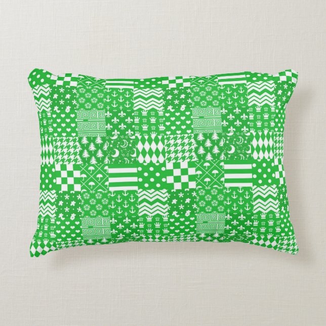 Green White Mixed Patterns Patchwork Design  Decorative Cushion (Front)