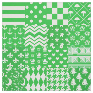 Green White Mixed Patterns Patchwork Design  Fabric