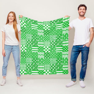 Green White Mixed Patterns Patchwork Design  Fleece Blanket