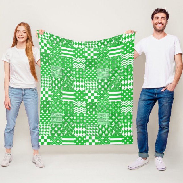 Green White Mixed Patterns Patchwork Design  Fleece Blanket (Creator Uploaded)