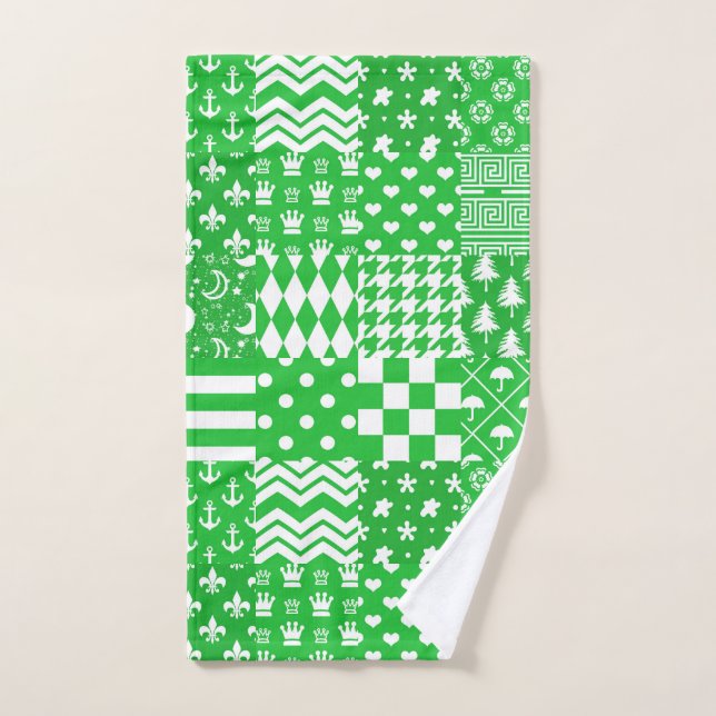 Green White Mixed Patterns Patchwork Design  Hand Towel (Hand Towel)