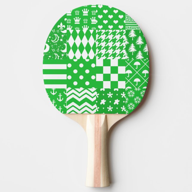 Green White Mixed Patterns Patchwork Design  Ping Pong Paddle (Front)
