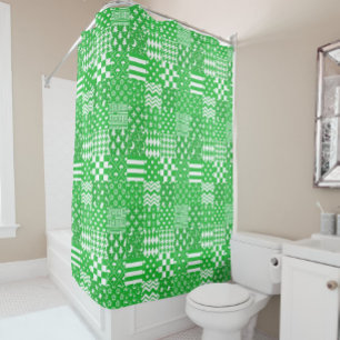 Green White Mixed Patterns Patchwork Design Shower Curtain