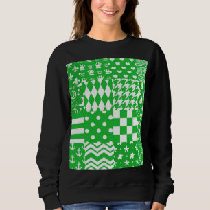 Green White Mixed Patterns Patchwork Design Sweatshirt