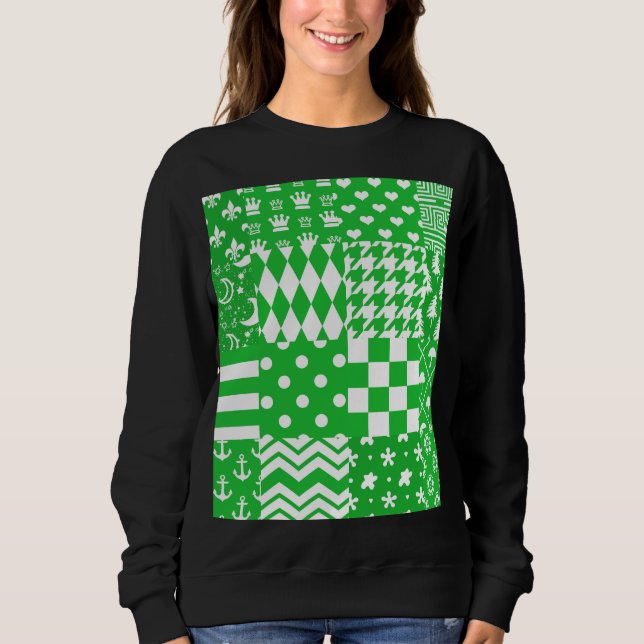 Green White Mixed Patterns Patchwork Design  Sweatshirt (Front)
