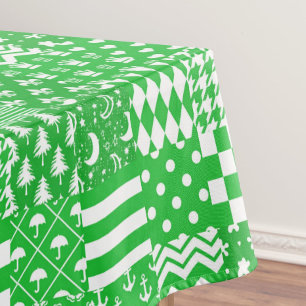 Green White Mixed Patterns Patchwork Design Tablecloth