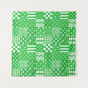 Green White Mixed Patterns Patchwork Design Tapestry