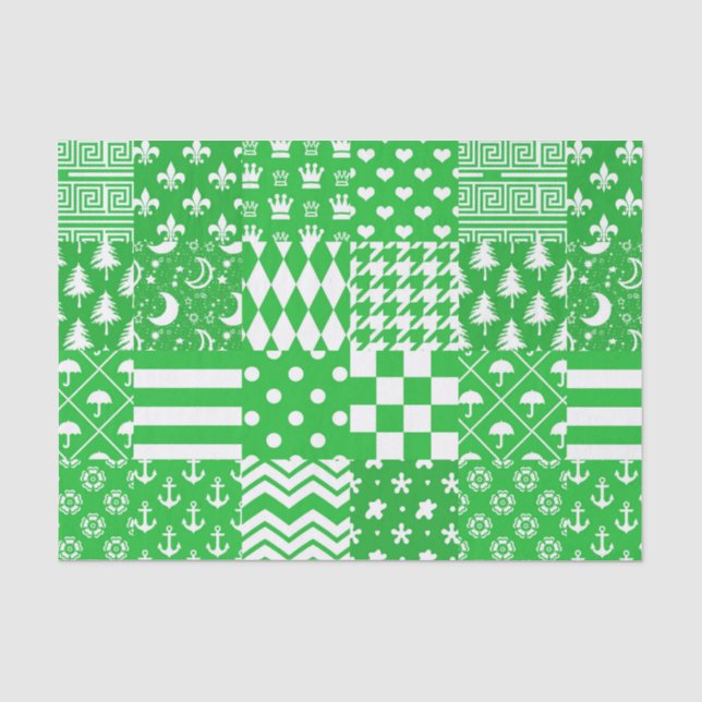 Green White Mixed Patterns Patchwork Design  Tissue Paper (Front)