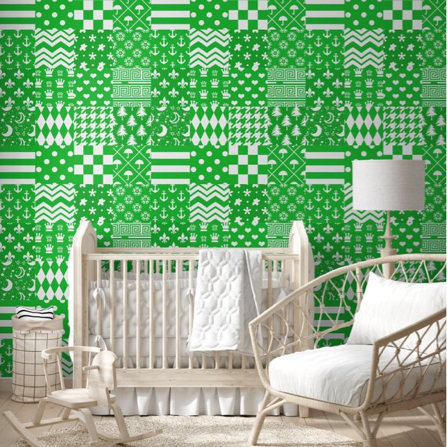 Green White Mixed Patterns Patchwork Design  Wallpaper (Creator Uploaded)