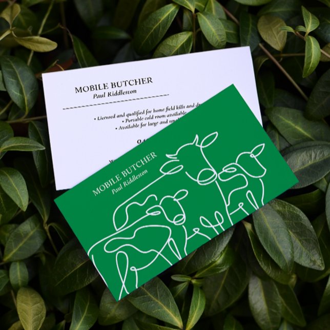 Green & White Mobile Butcher Cattle Farmer  Business Card (Creator Uploaded)