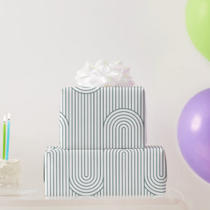 Green & White Mod Geometric Waves Wrapping Paper