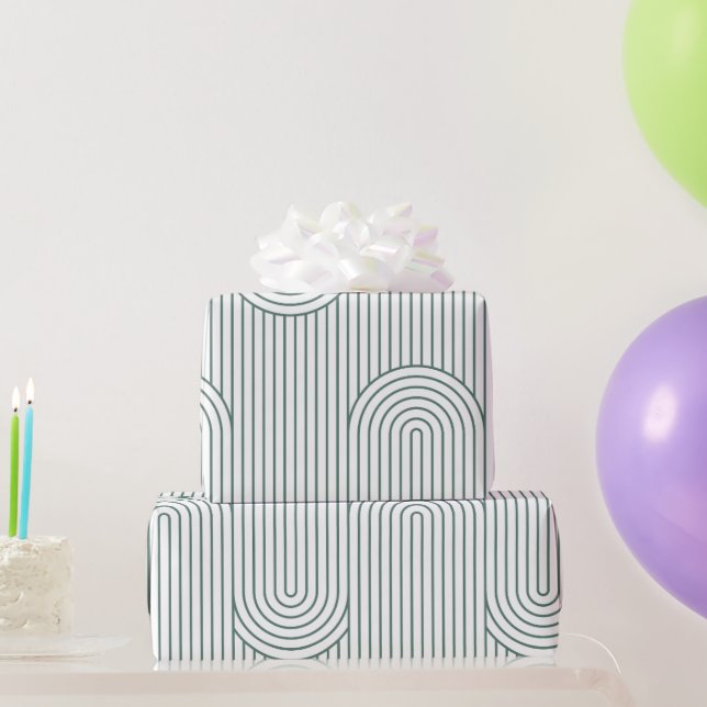 Green & White Mod Geometric Waves Wrapping Paper (Party Gifts)