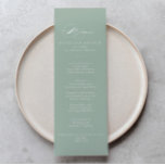 Green White Modern Calligraphy Dinner Menu<br><div class="desc">This green white modern calligraphy gold dinner menu card is perfect for a rustic wedding. The simple and stylish design features classic and fancy script typography in a green background.

This menu can be used for a wedding reception,  rehearsal dinner,  bridal shower or any event.</div>