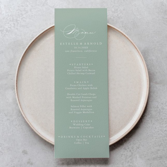 Green White Modern Calligraphy Dinner Menu (Creator Uploaded)