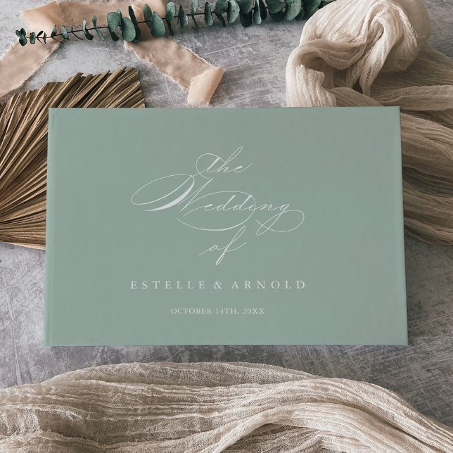 Green White Modern Calligraphy Wedding   Guest Book (Creator Uploaded)