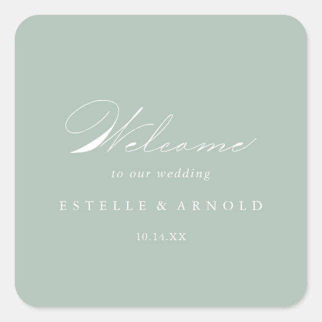 Green White Modern Calligraphy Wedding Welcome   Square Sticker (Front)